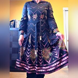 Vintage Trevira Black And Floral Print Maxi Dress